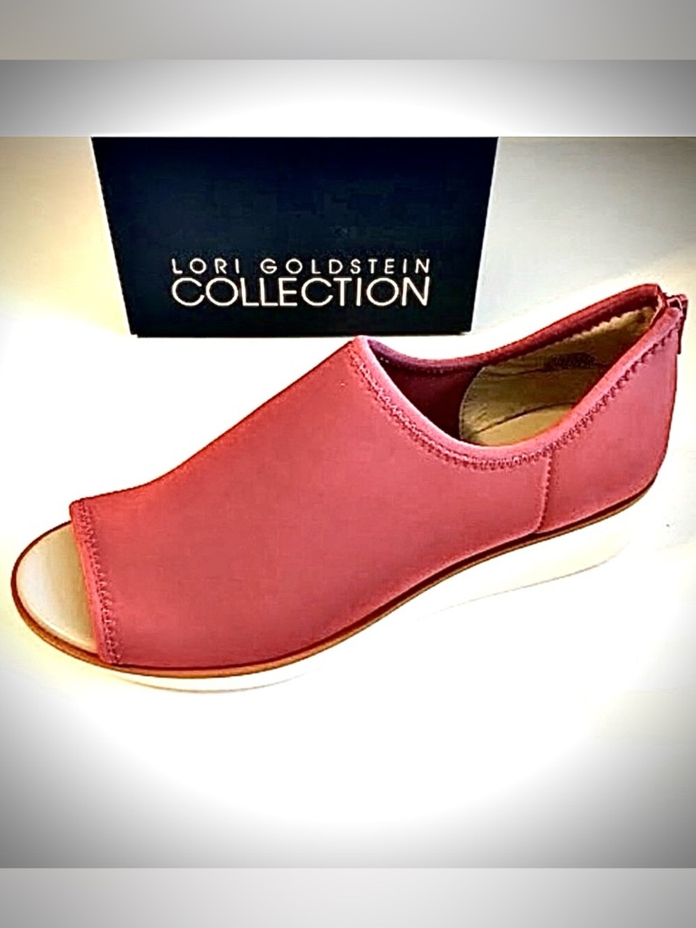 NWT LOGO by LORI GOLDSTEIN Siani Stretch Knit Slip On Open Toe Wedge Sneaker 8.5